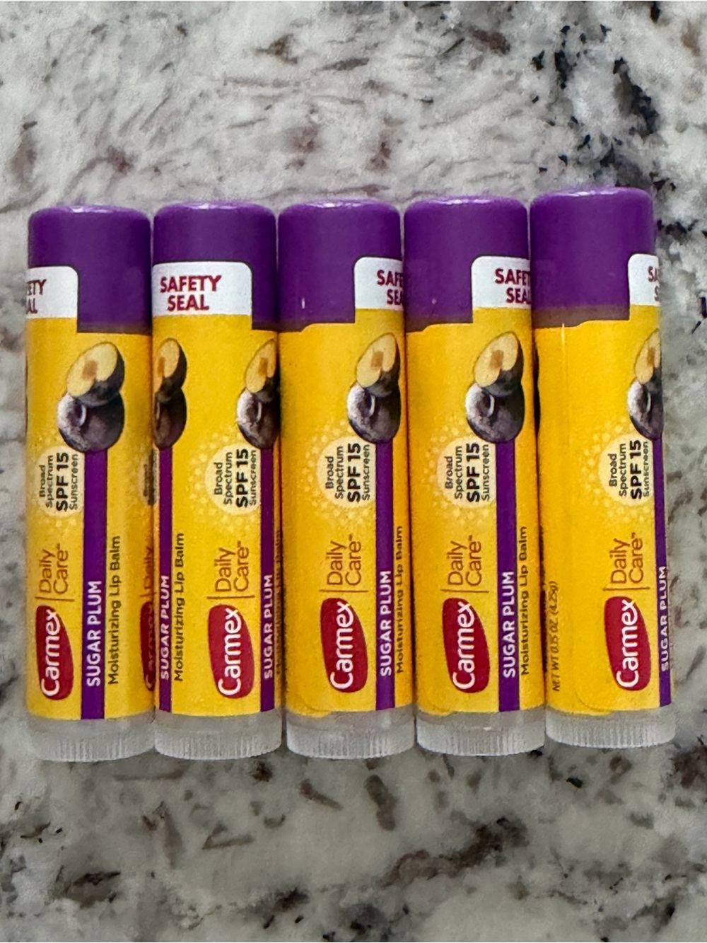 Carmex Limited Edition Sugar Plum Lip Balm sealed NWT! 5 Sticks! Safety sealed